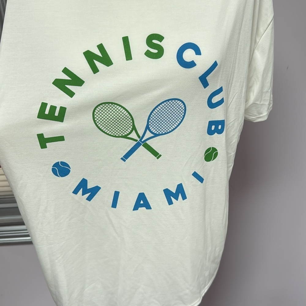 Green Envelope Ivory tennis club Miami oversize T-shirt size L - Picture 2 of 5